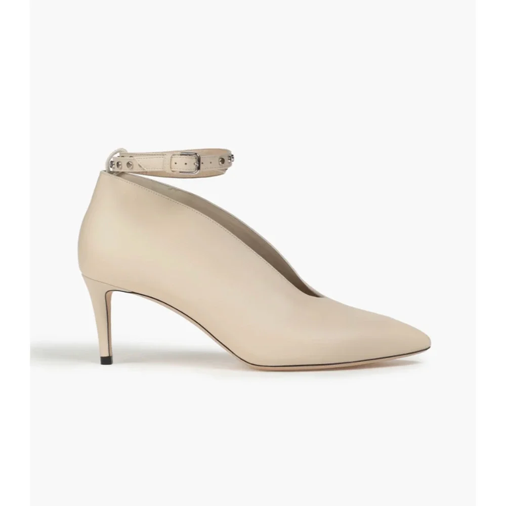 Jimmy Choo 8 Lark 65 Leather Pumps Deep V Ankle Strap Ivory Ecru Booties 38.5 - Picture 10 of 11